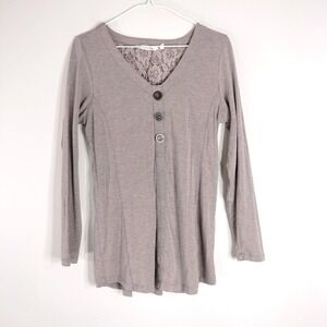 Soft Surroundings Taupe Top; Lace Back, Decorative Buttons, Modal Blend PS